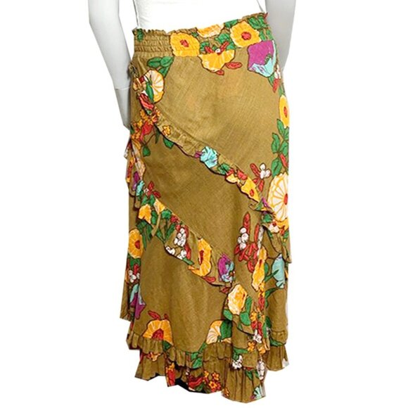 FREE PEOPLE RARE Floral Ruffled + Ruched Midi Skirt - Picture 3 of 6